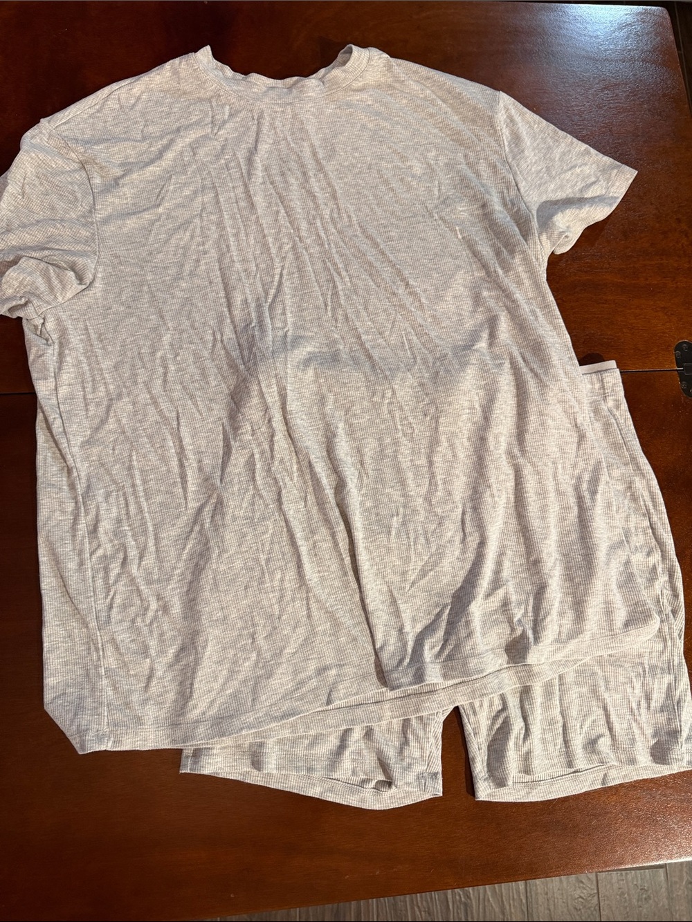LOFT Light Gray Biker Short and Oversized short Sleeve Pajama Set